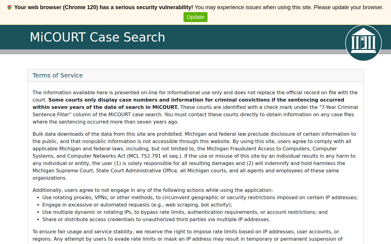 Gogebic County arrest case follow-up using MiCOURT search